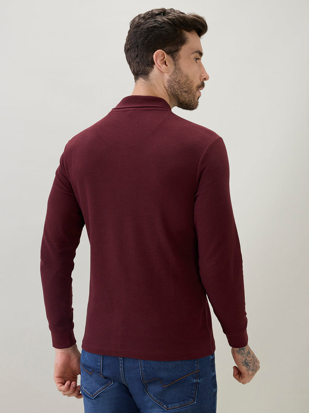 Men's Solid High Neck Full Sleeve Regular Fit T-Shirt