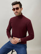 Men's Solid High Neck Full Sleeve Regular Fit T-Shirt