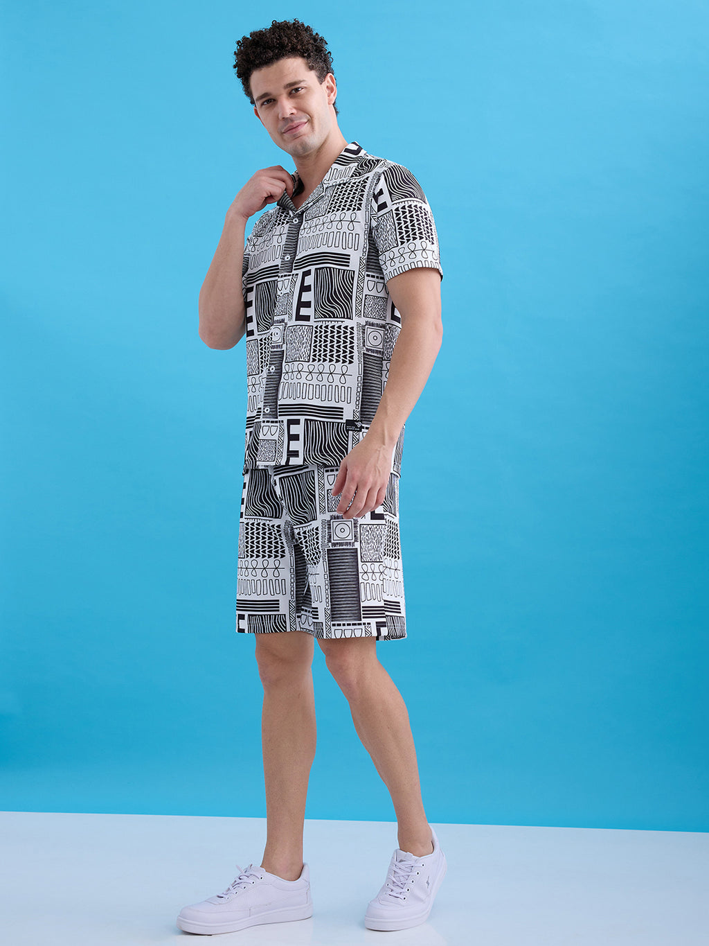 Men's Printed Polo Collar Regular Fit Coordset