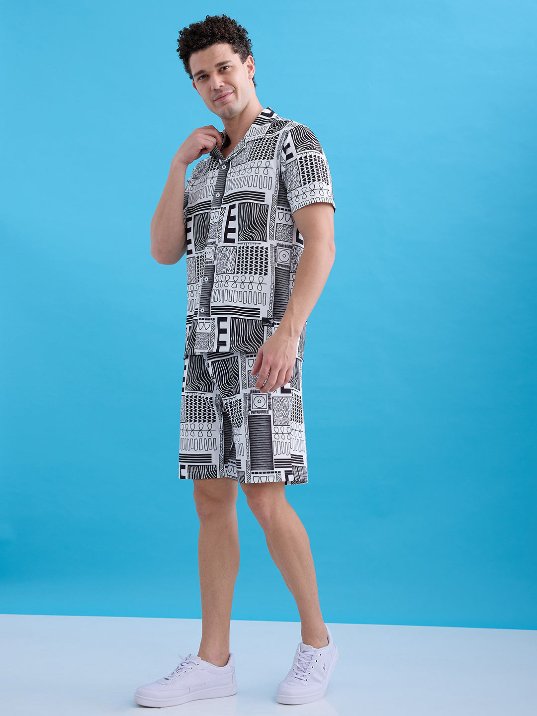 Men's Printed Polo Collar Regular Fit Coordset