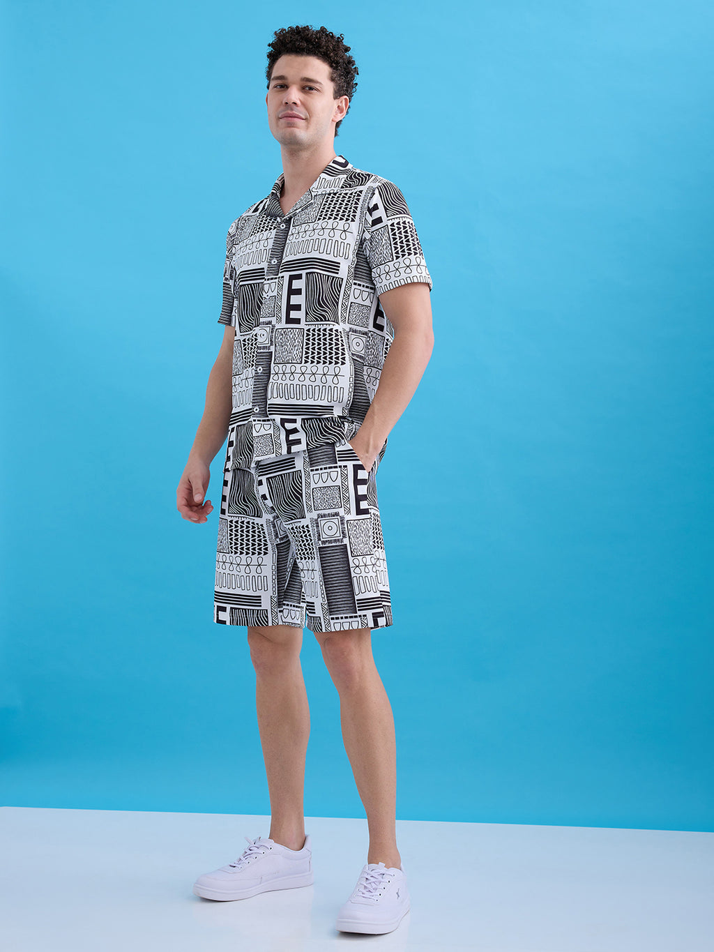 Men's Printed Polo Collar Regular Fit Coordset