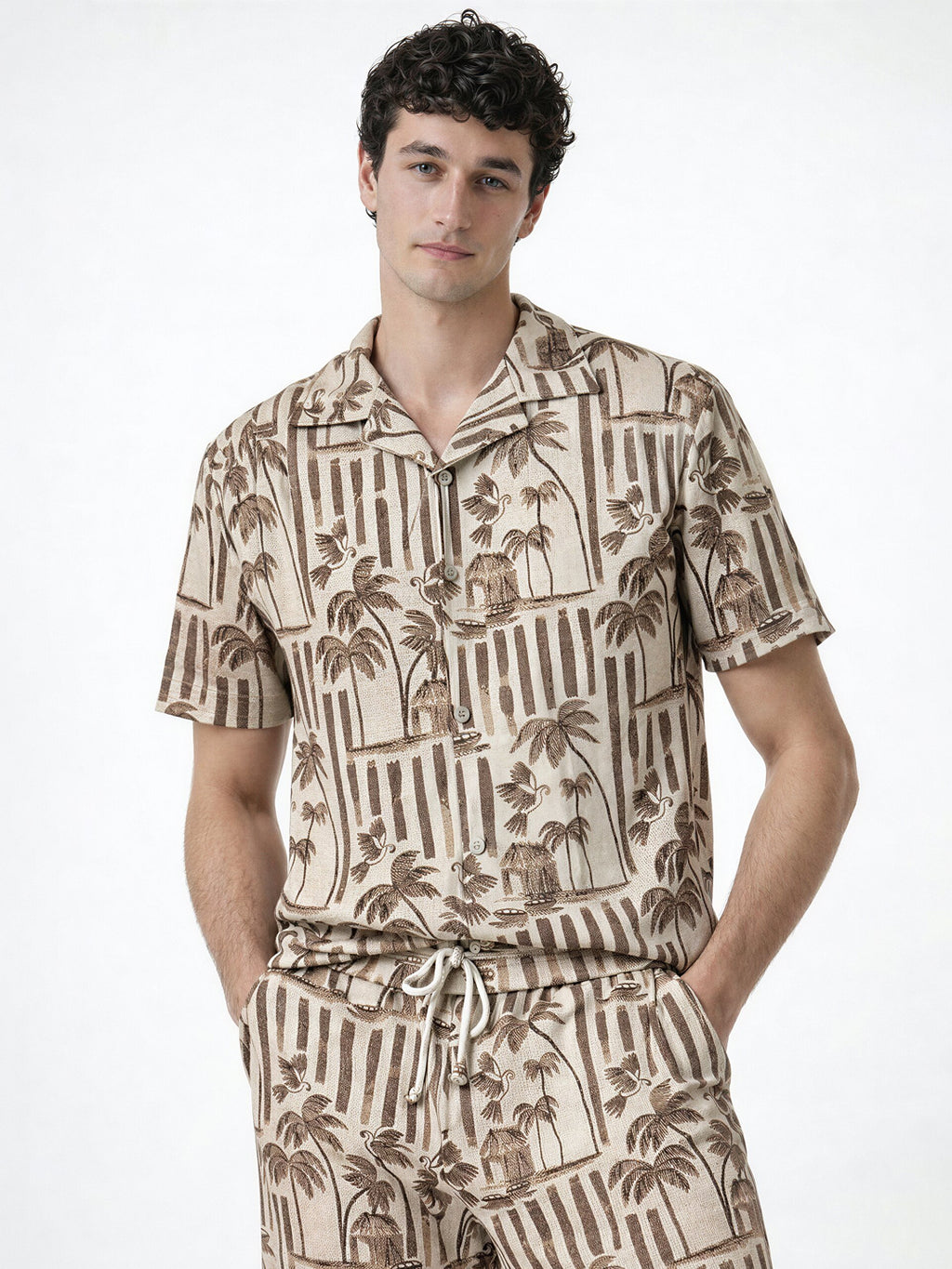 Brown Tropical Print Resort Co-ord Set