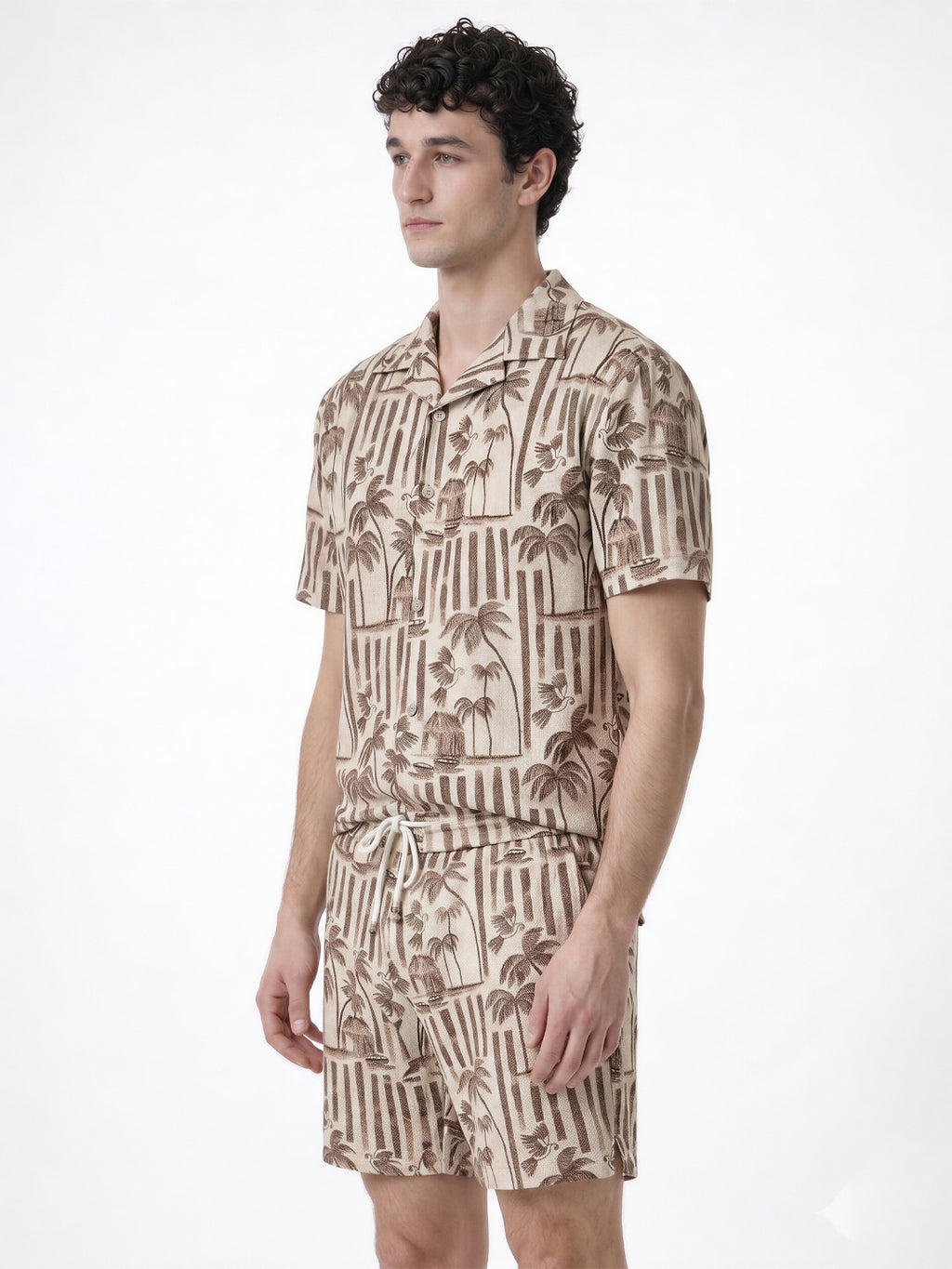 Brown Tropical Print Resort Co-ord Set