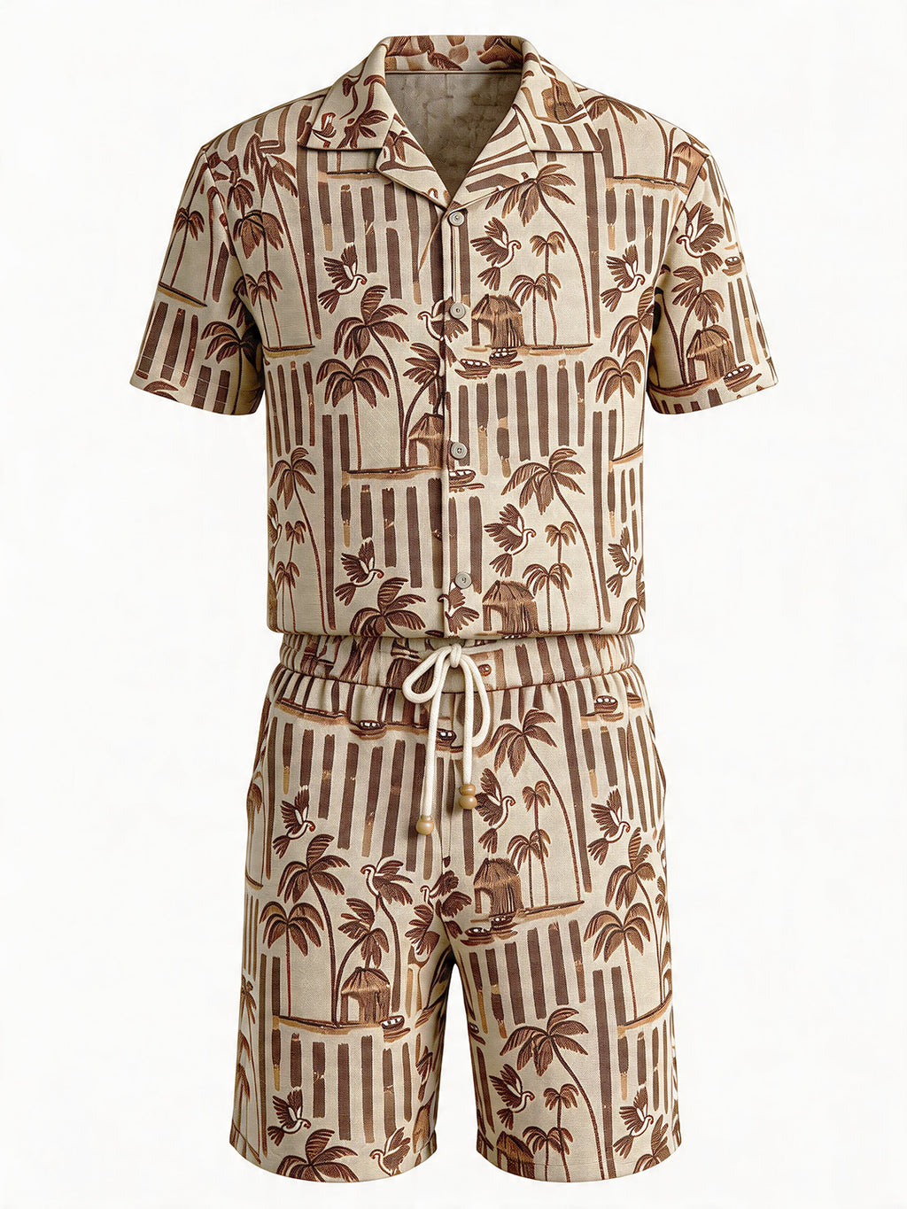 Brown Tropical Print Resort Co-ord Set