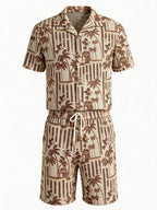 Brown Tropical Print Resort Co-ord Set