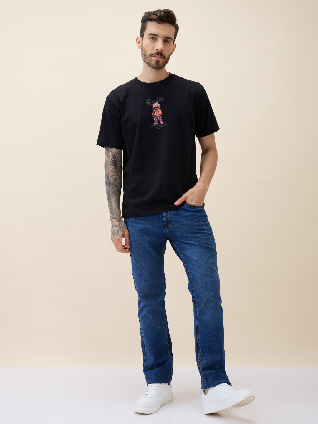 Men's Printed Round Neck Half Sleeves Oversized Tshirt
