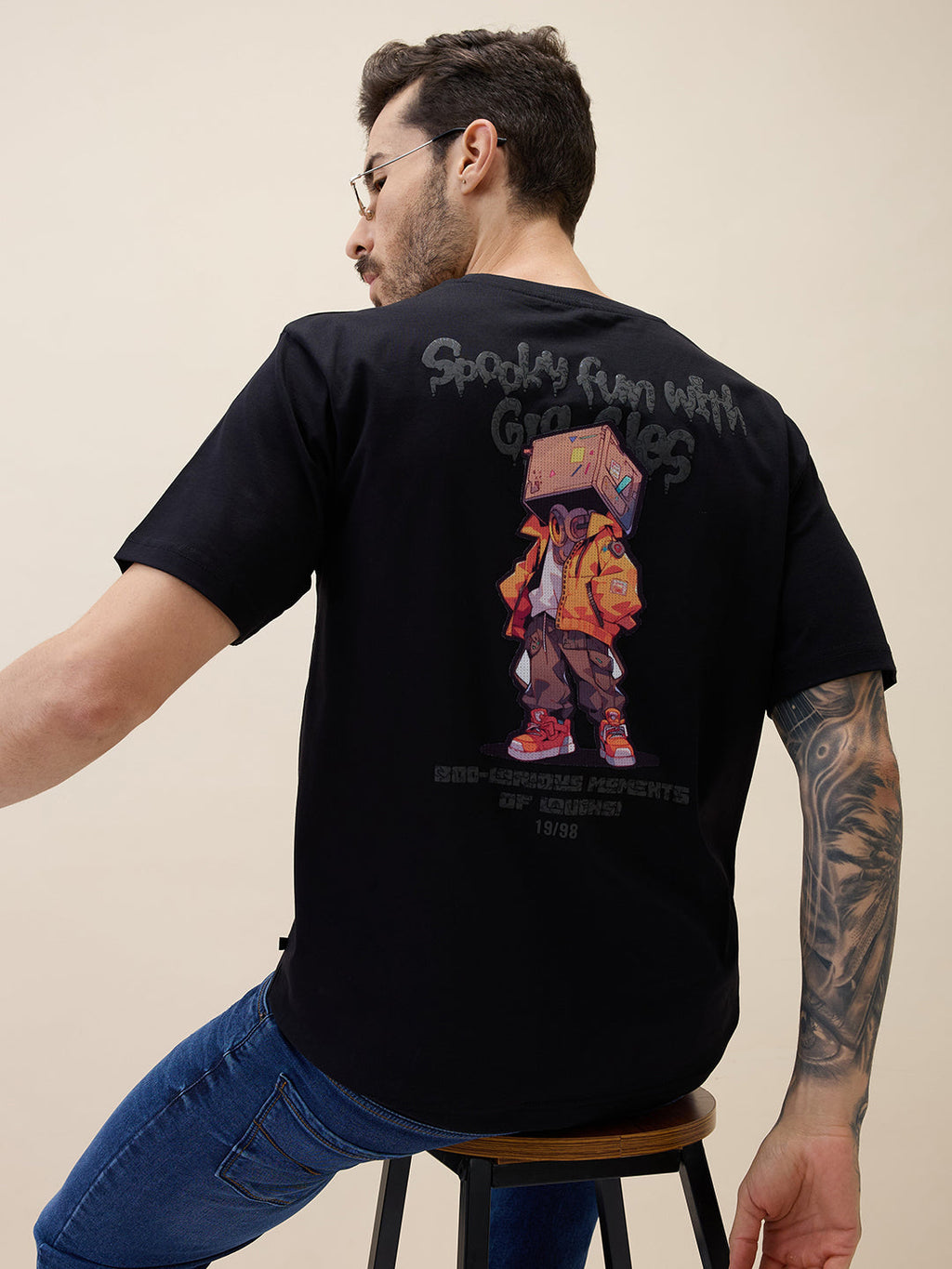 Men's Printed Round Neck Half Sleeves Oversized Tshirt