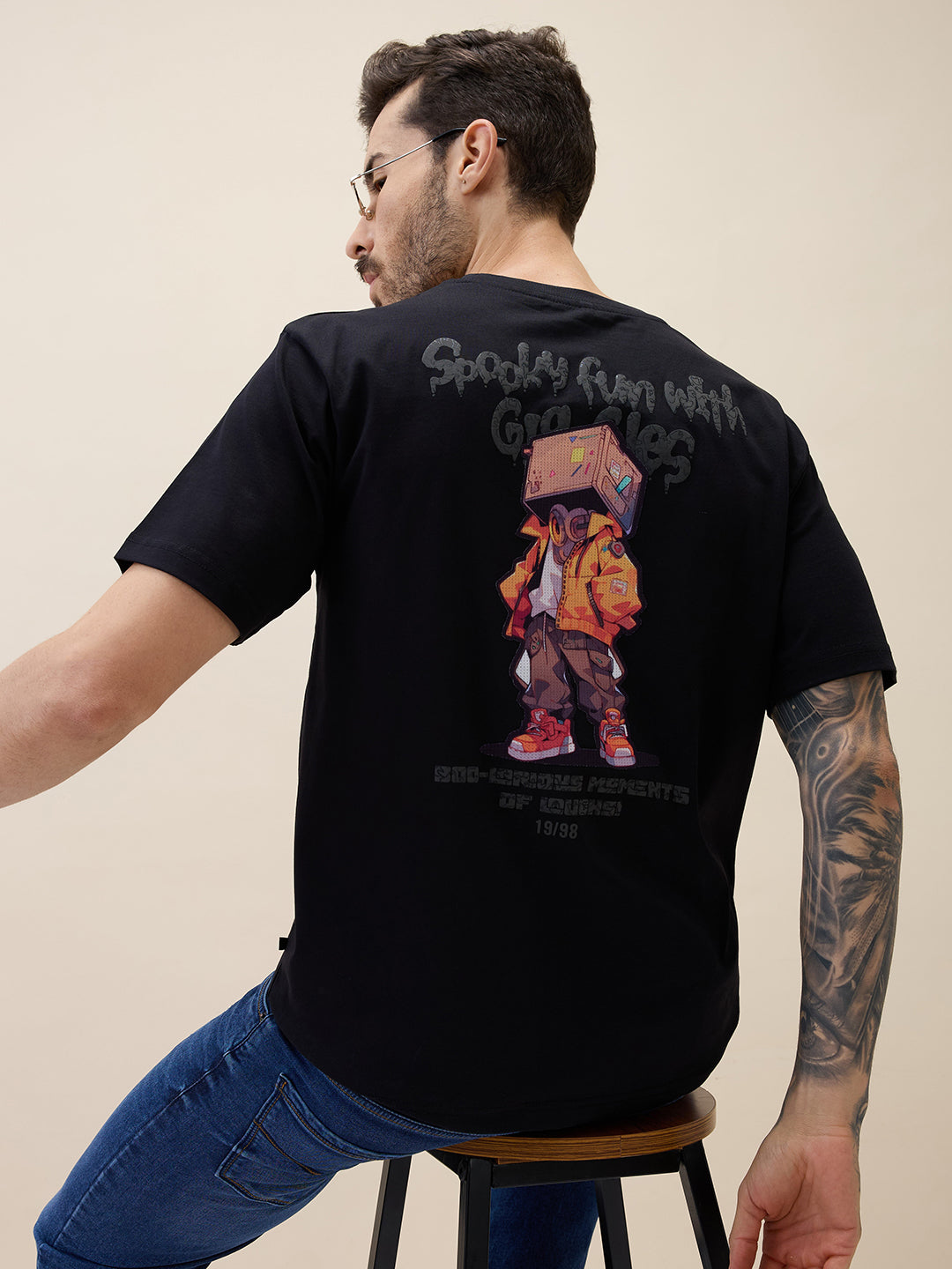 Men's Printed Round Neck Half Sleeves Oversized Tshirt