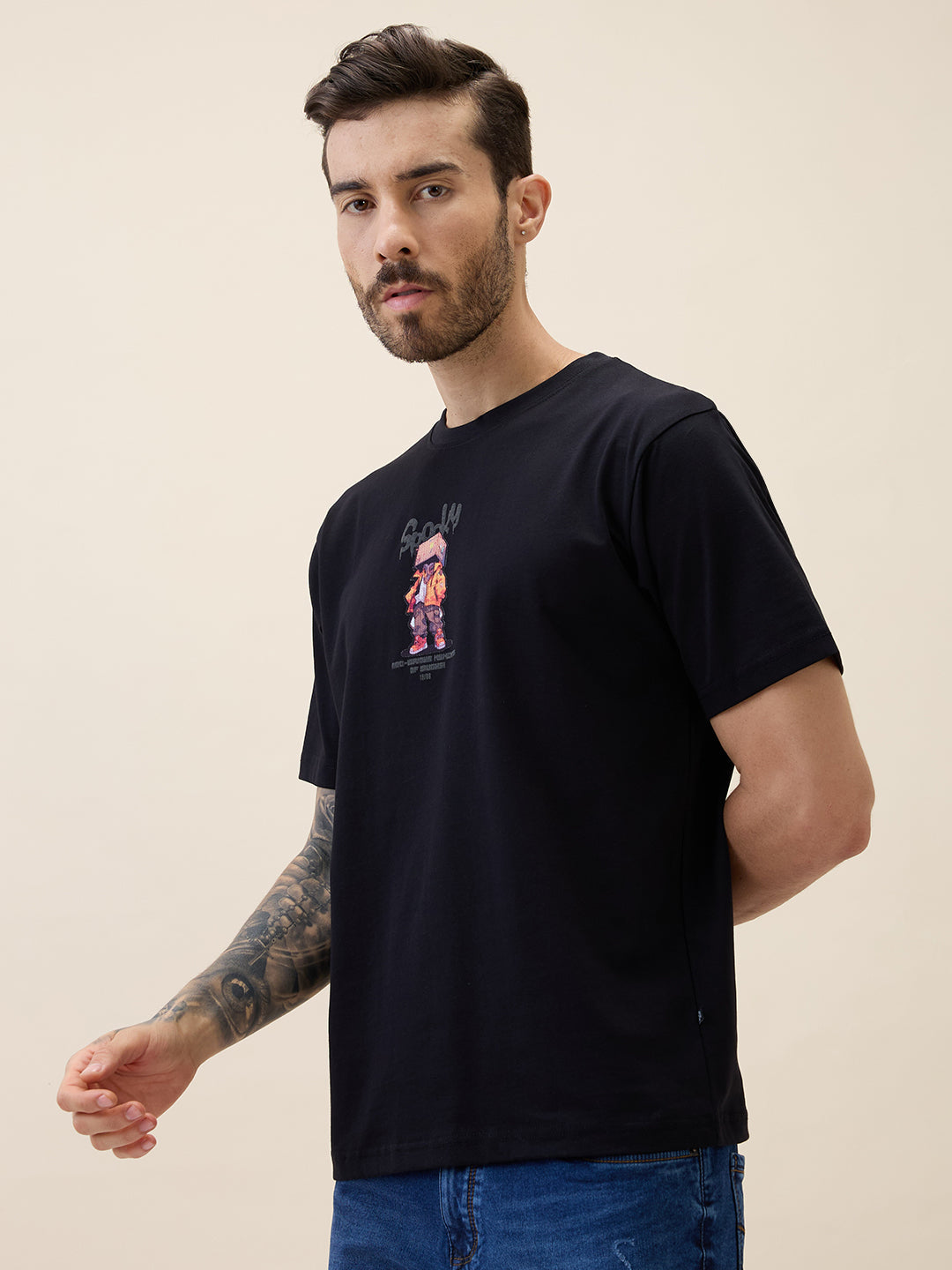 Men's Printed Round Neck Half Sleeves Oversized Tshirt Secondary image