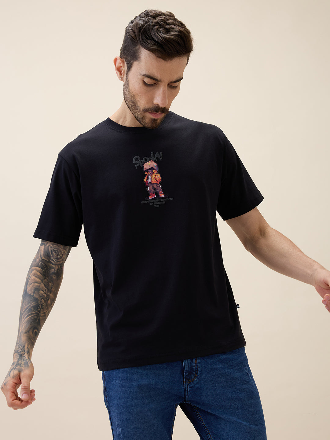 Men's Printed Round Neck Half Sleeves Oversized Tshirt