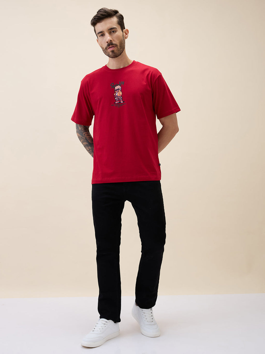 Mens Printed Round Neck Half Sleeves Oversized Tshirt