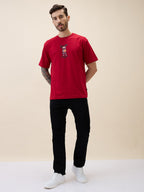 Mens Printed Round Neck Half Sleeves Oversized Tshirt