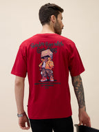 Mens Printed Round Neck Half Sleeves Oversized Tshirt