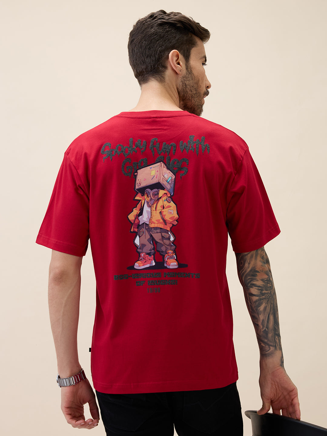 Mens Printed Round Neck Half Sleeves Oversized Tshirt