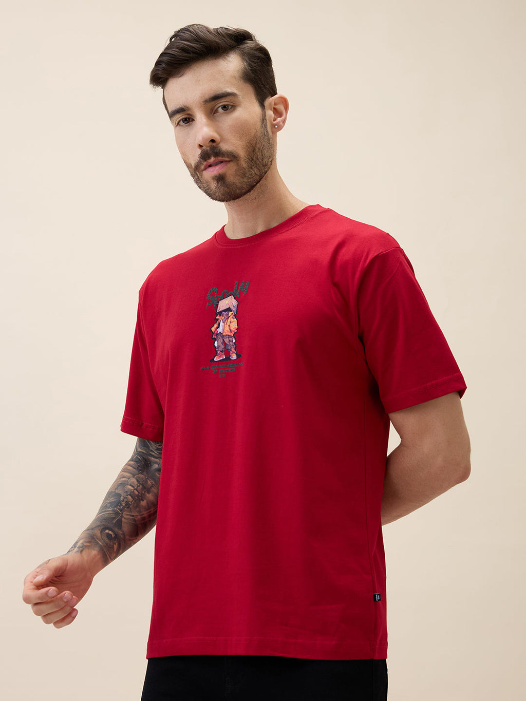 Mens Printed Round Neck Half Sleeves Oversized Tshirt