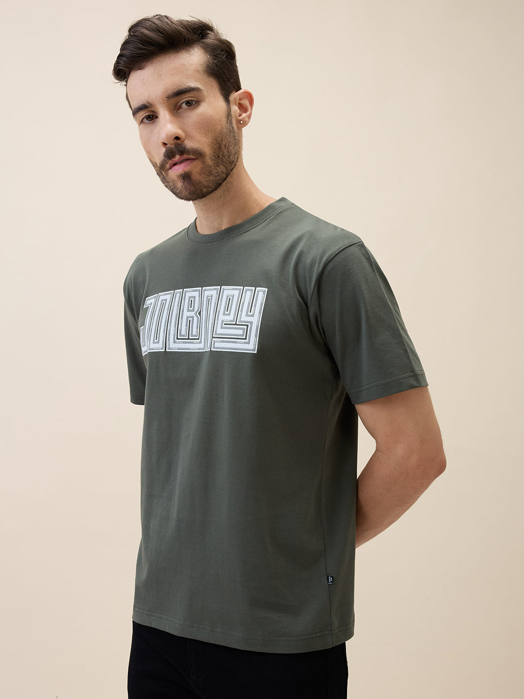 Men's Printed Round Neck Half Sleeves Oversized Tshirt Secondary image