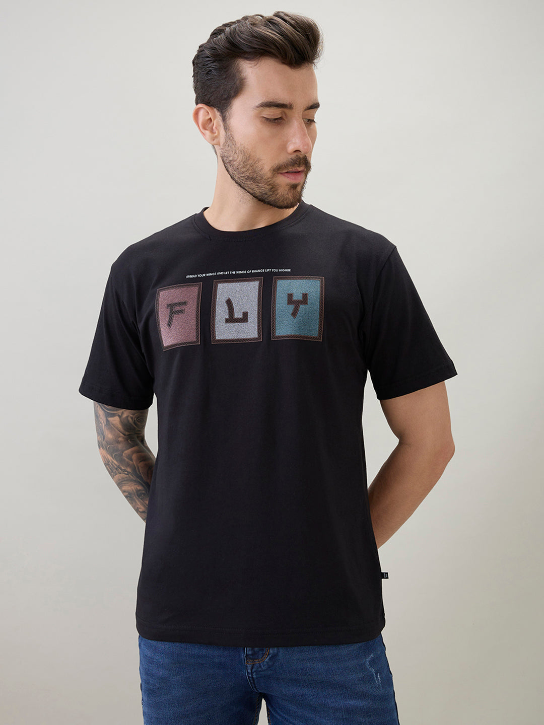 Men's Typography Chest Print Half Sleeves Regular Fit Polo T-Shirt