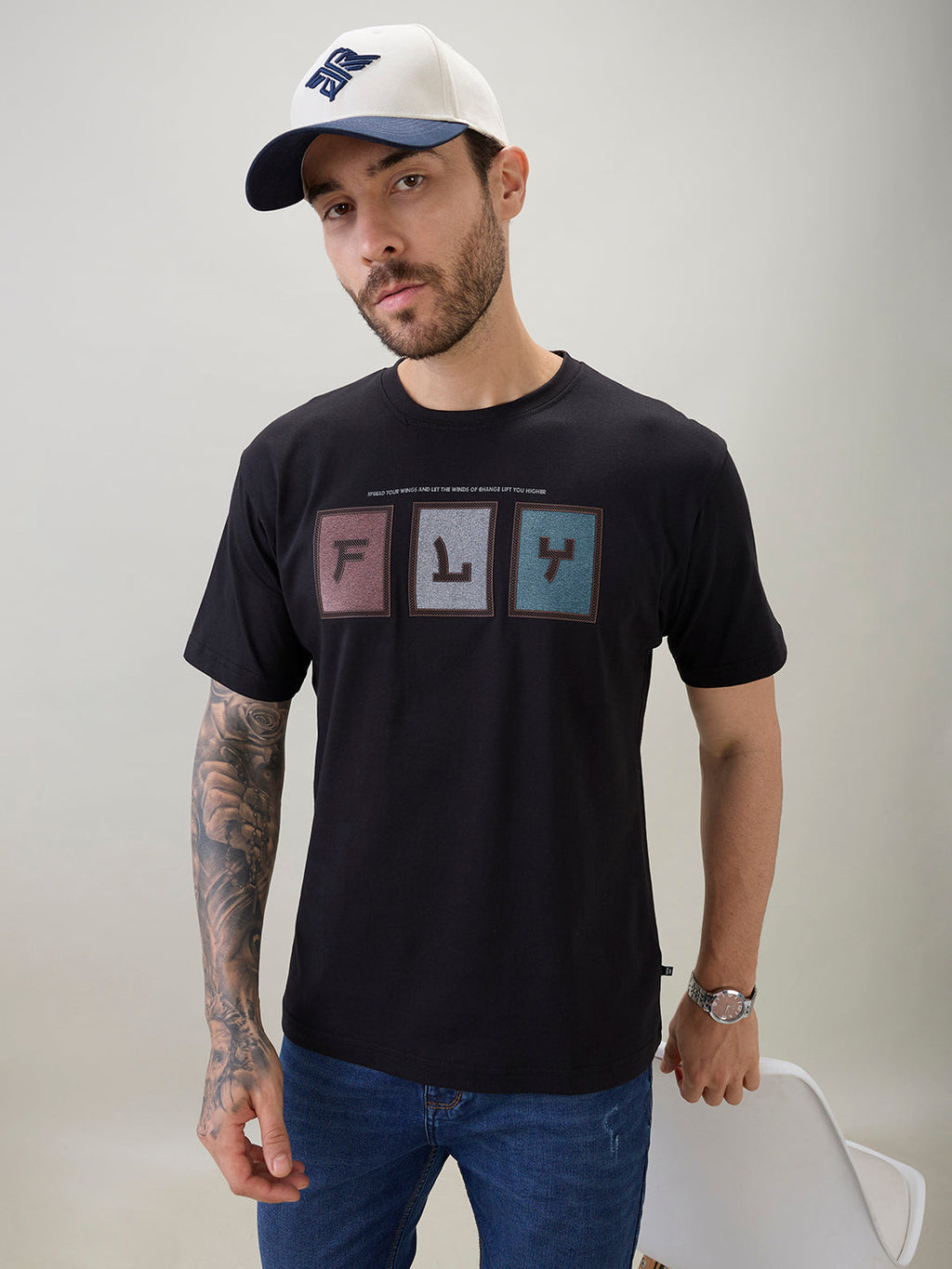 Men's Typography Chest Print Half Sleeves Regular Fit Polo T-Shirt