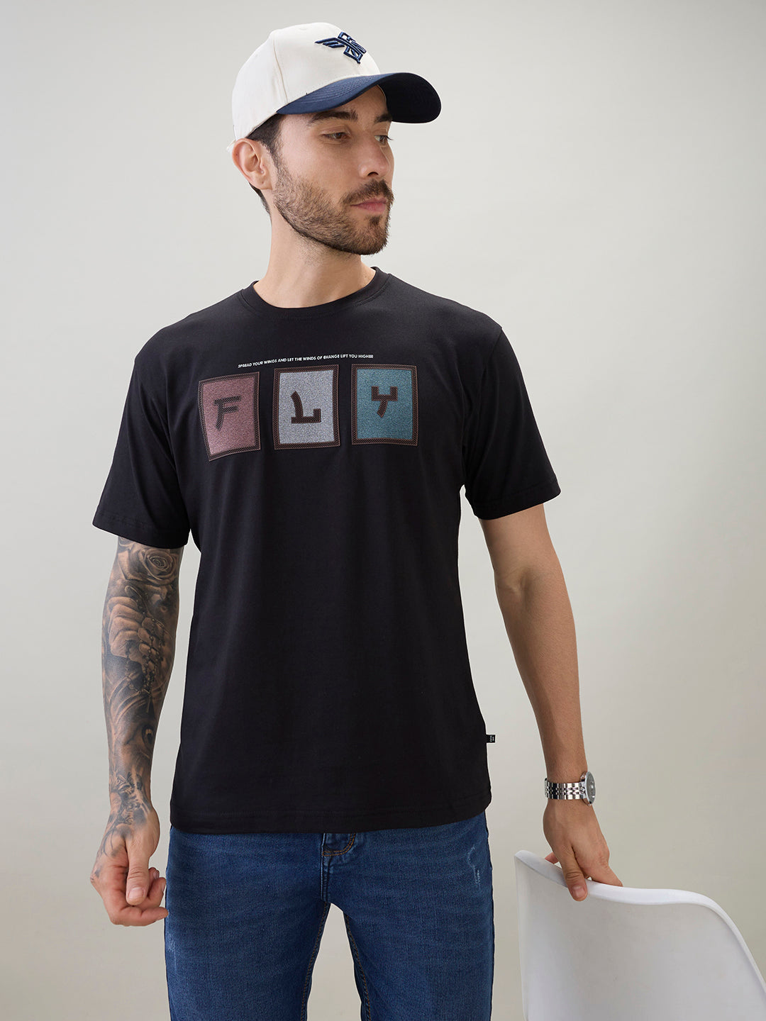 Men's Typography Chest Print Half Sleeves Regular Fit Polo T-Shirt