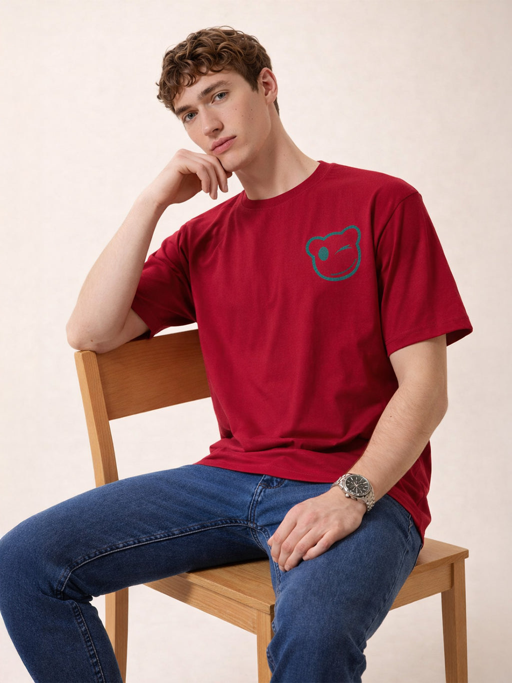 Status Quo Men's Printed Round Neck Half Sleeves Oversized T-shirt