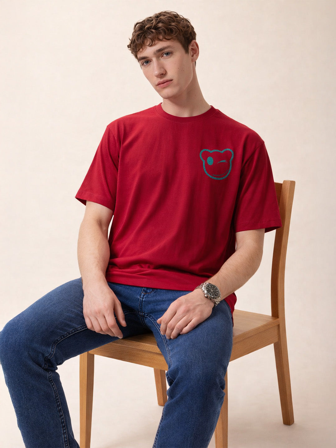 Status Quo Men's Printed Round Neck Half Sleeves Oversized T-shirt Main image