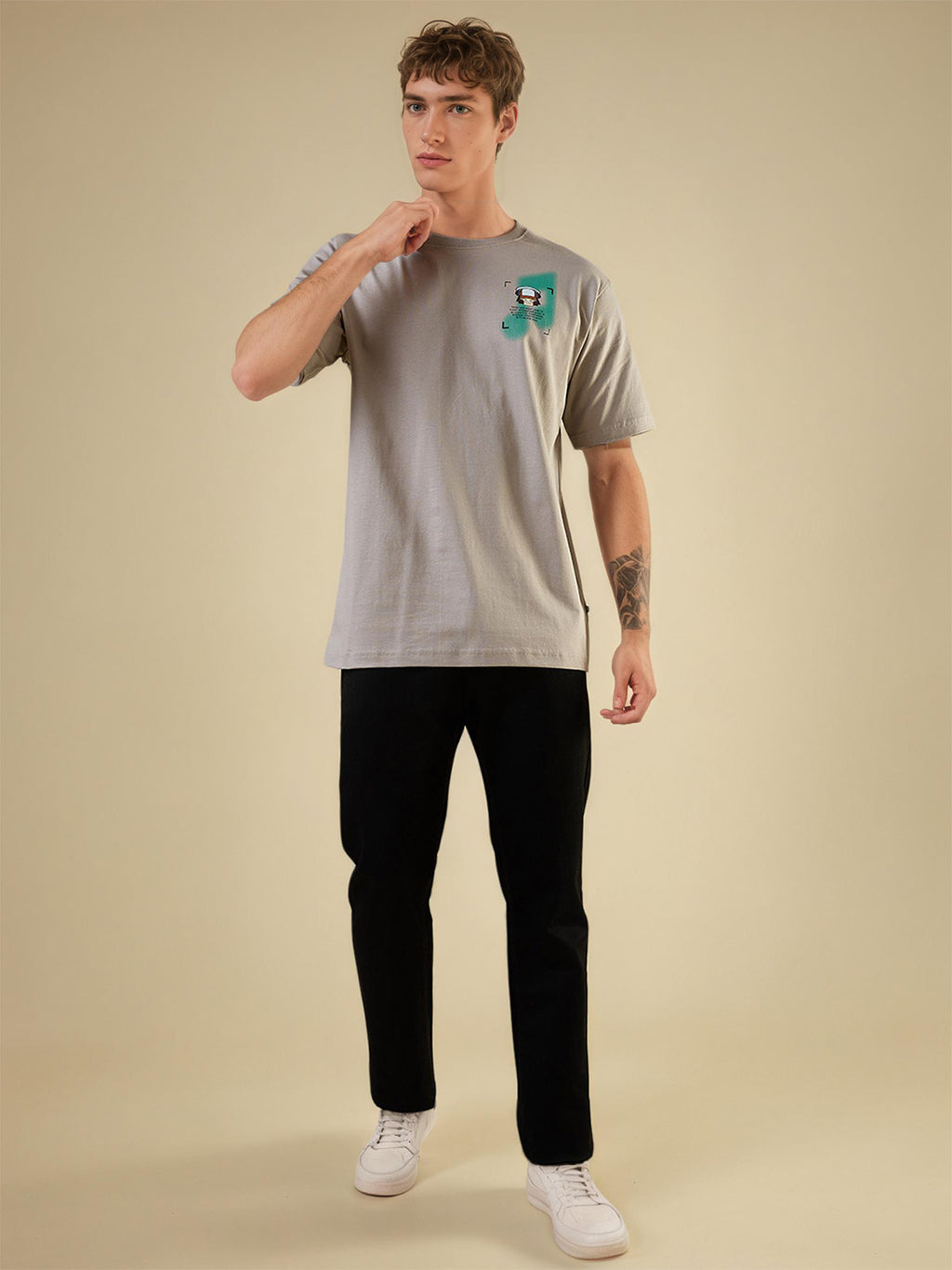 Mens Placement Graphic Printed Half Sleeves Oversized T-shirt