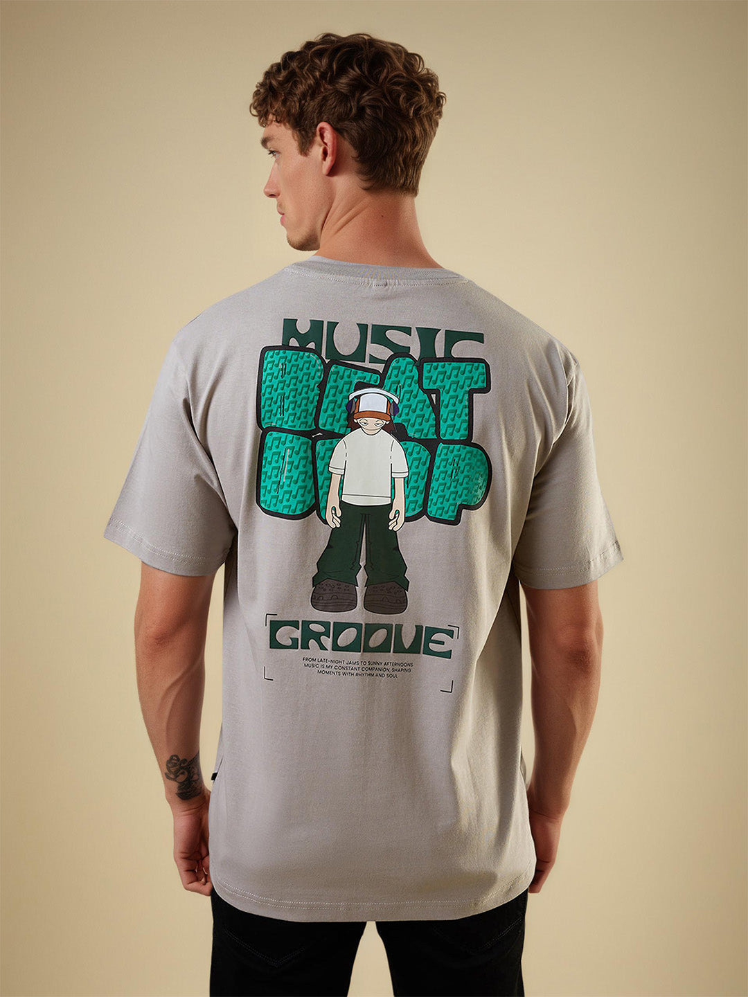 Mens Placement Graphic Printed Half Sleeves Oversized T-shirt