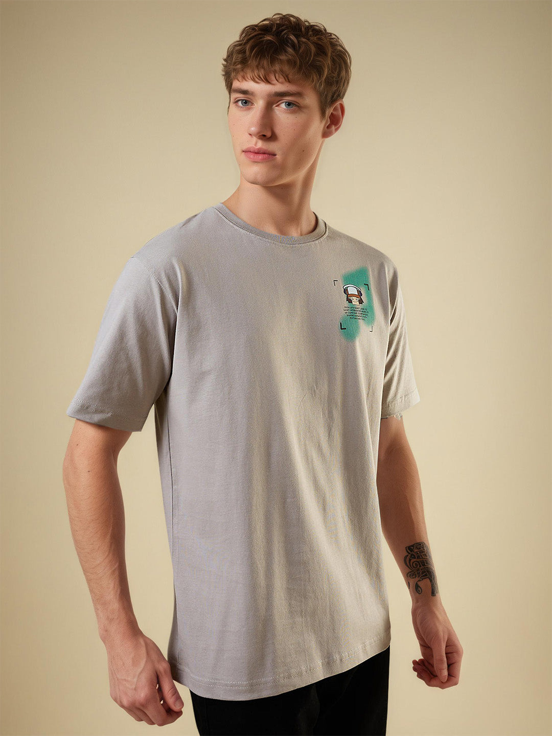 Mens Placement Graphic Printed Half Sleeves Oversized T-shirt