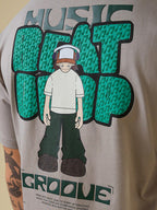 Mens Placement Graphic Printed Half Sleeves Oversized T-shirt
