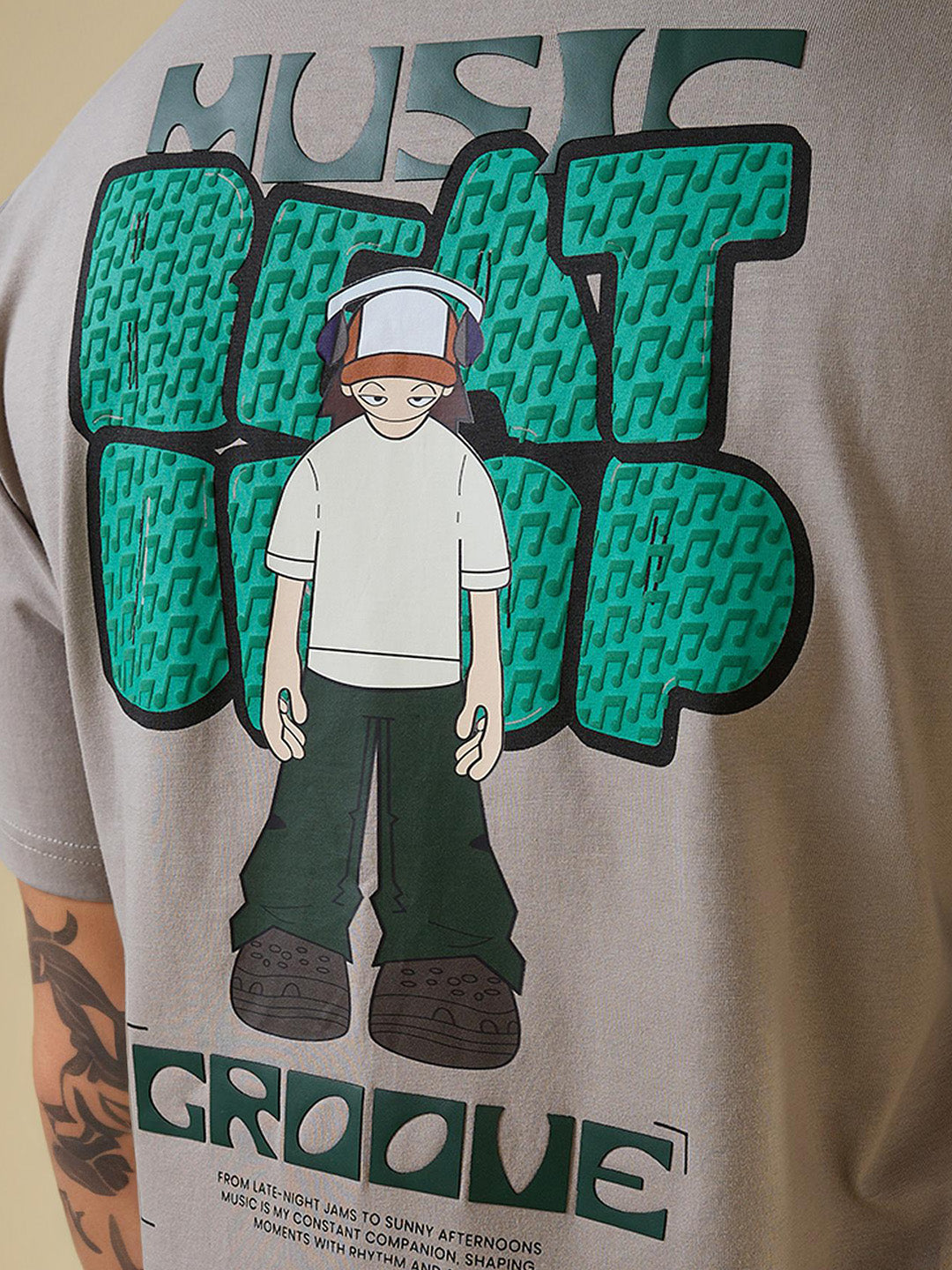Mens Placement Graphic Printed Half Sleeves Oversized T-shirt