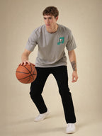 Mens Placement Graphic Printed Half Sleeves Oversized T-shirt