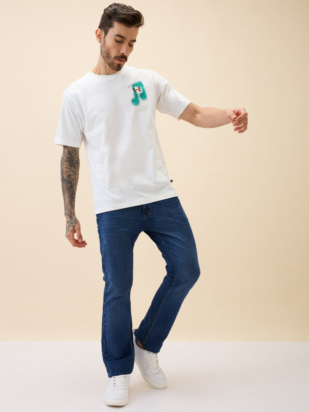 Men's Printed Round Neck Half Sleeves Oversized Tshirt
