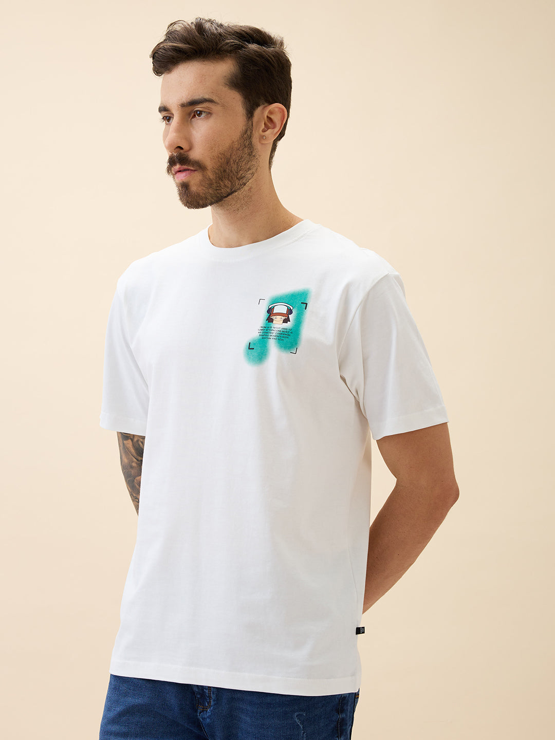 Men's Printed Round Neck Half Sleeves Oversized Tshirt Secondary image