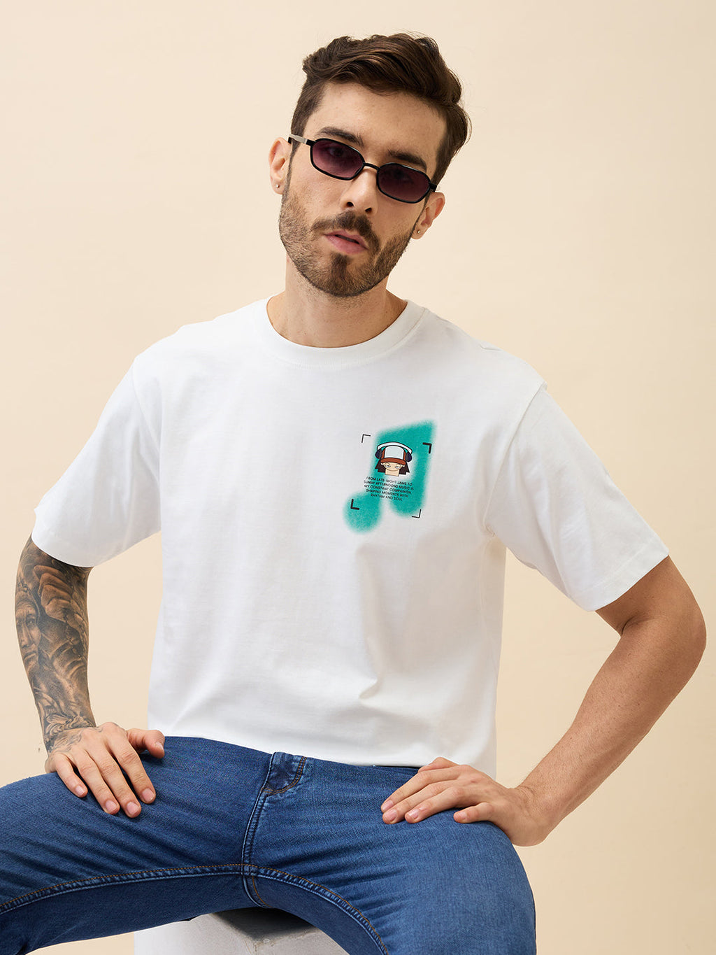 Men's Printed Round Neck Half Sleeves Oversized Tshirt
