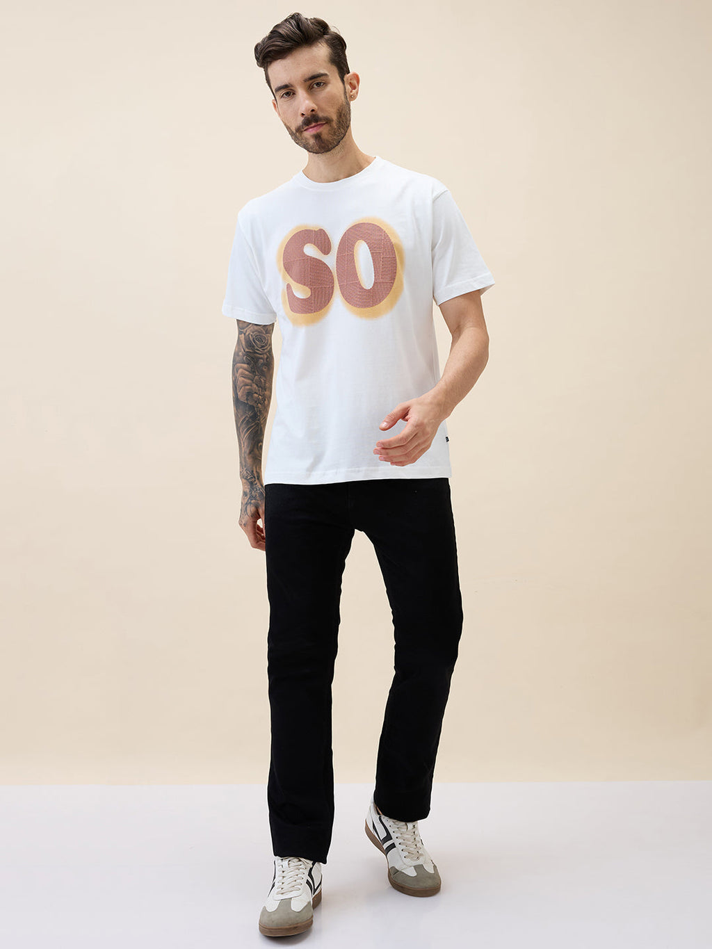 Mens Printed Round Neck Half Sleeves Oversized Tshirt