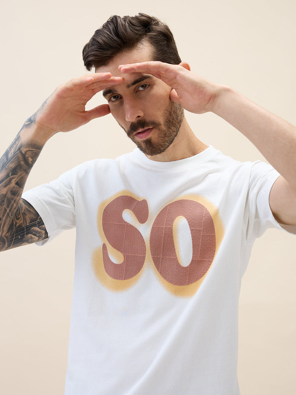 Mens Printed Round Neck Half Sleeves Oversized Tshirt