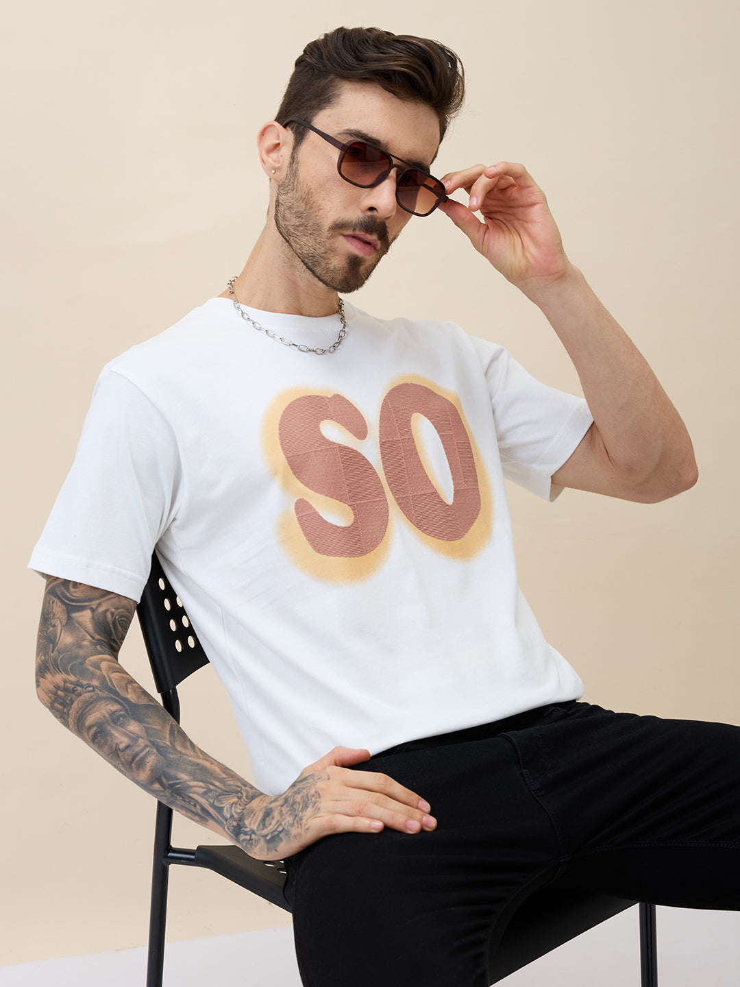 Mens Printed Round Neck Half Sleeves Oversized Tshirt