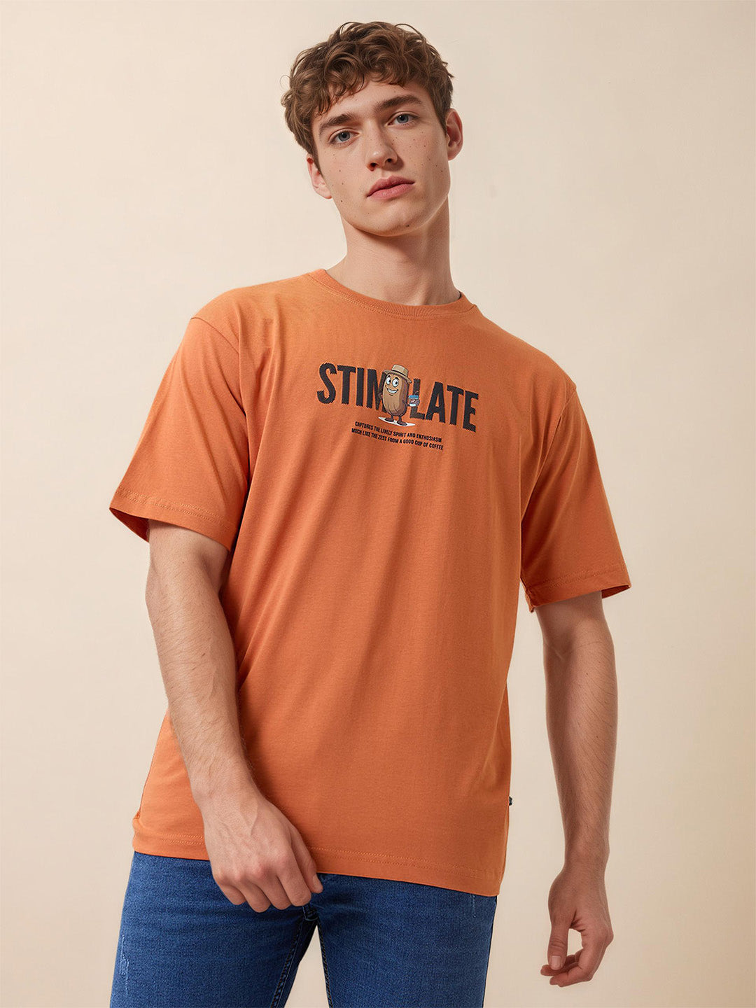 Status Quo Men's Printed Round Neck Half Sleeves Oversized T-shirt