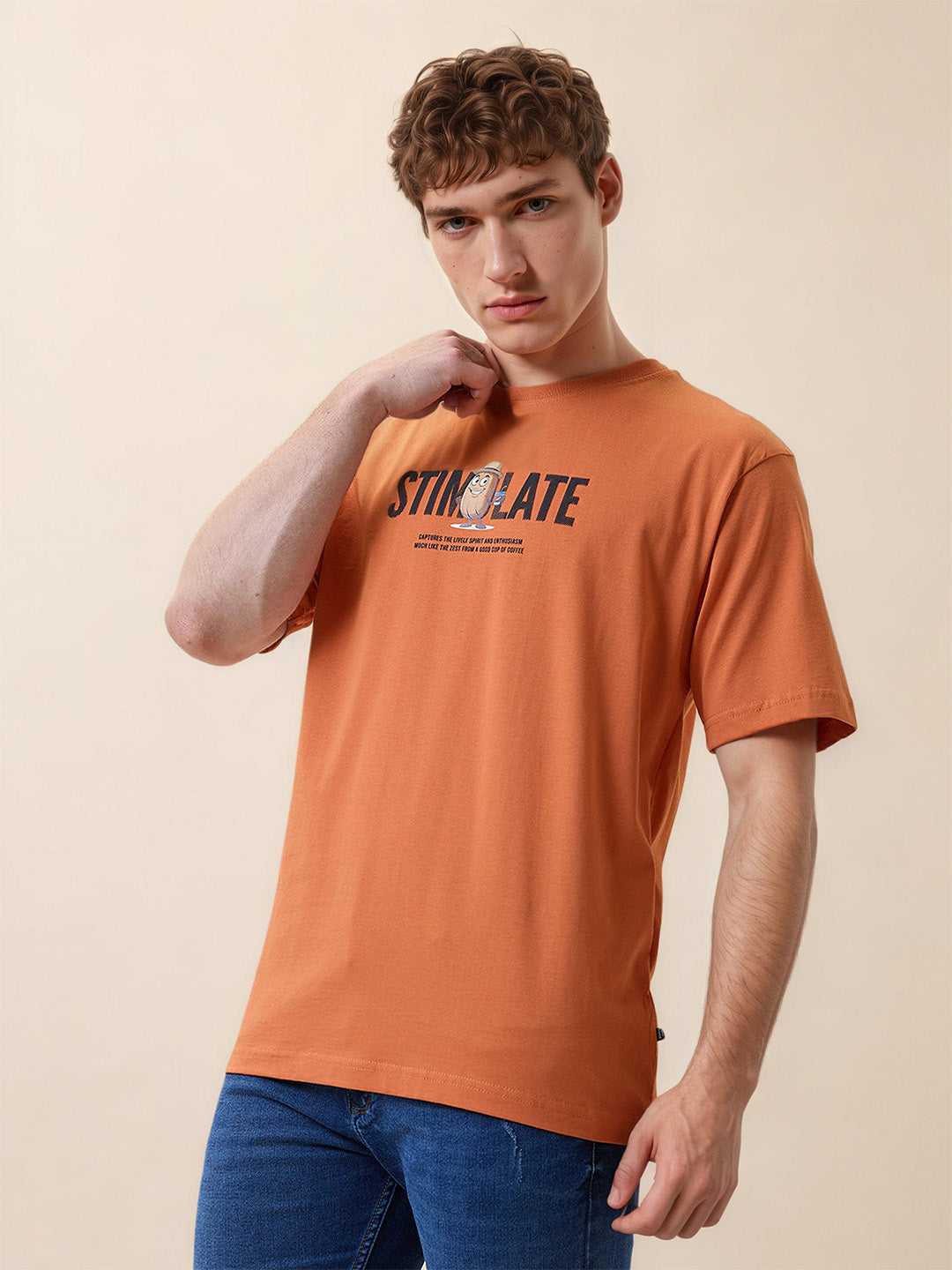 Status Quo Men's Printed Round Neck Half Sleeves Oversized T-shirt