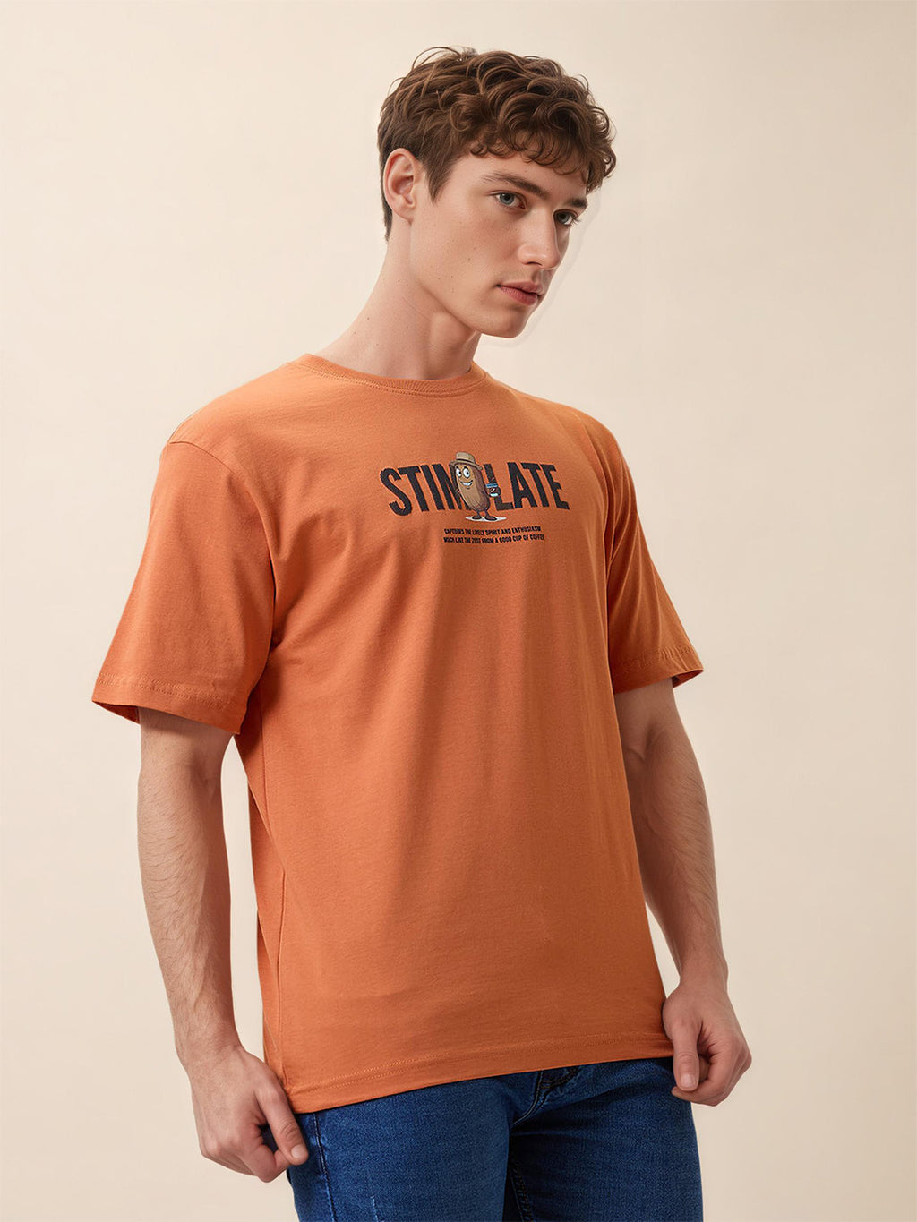 Status Quo Men's Printed Round Neck Half Sleeves Oversized T-shirt
