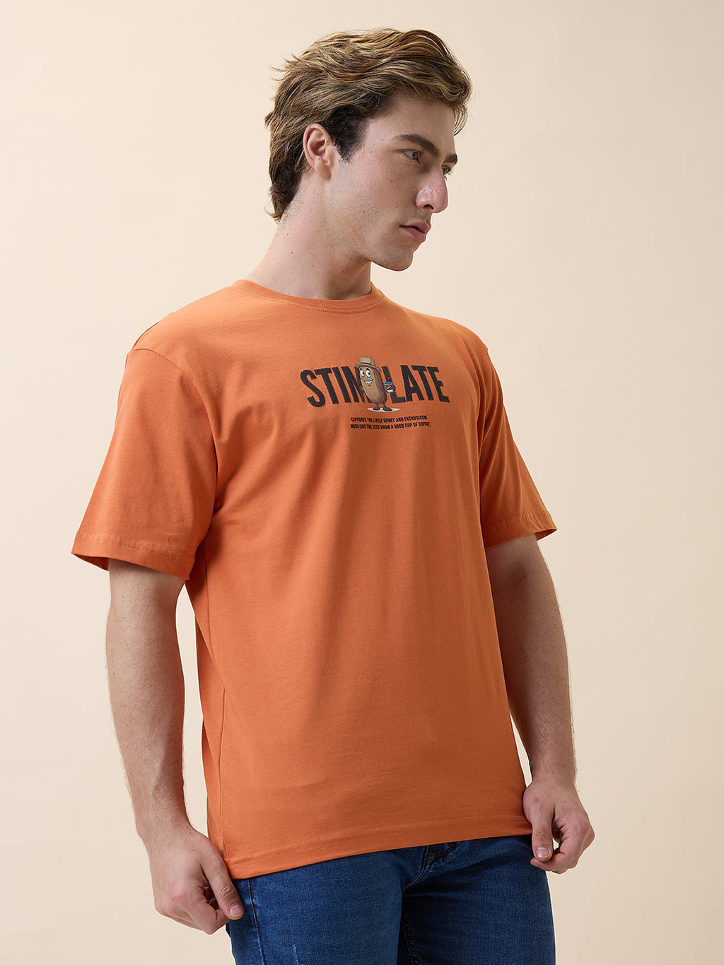Status Quo Men's Printed Round Neck Half Sleeves Oversized T-shirt