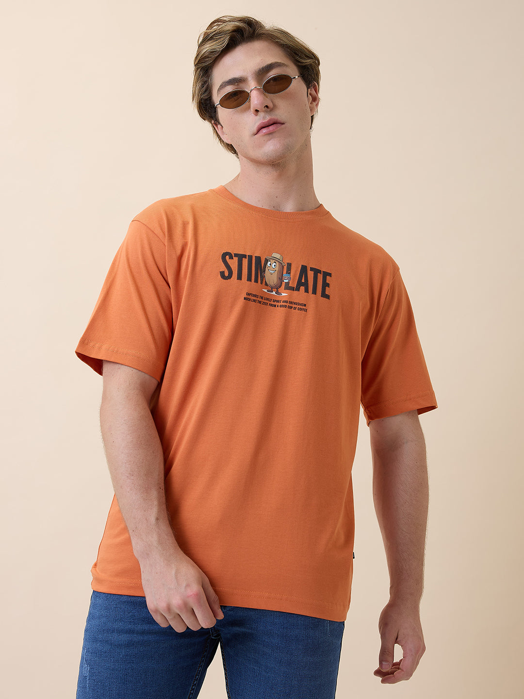 Status Quo Men's Printed Round Neck Half Sleeves Oversized T-shirt
