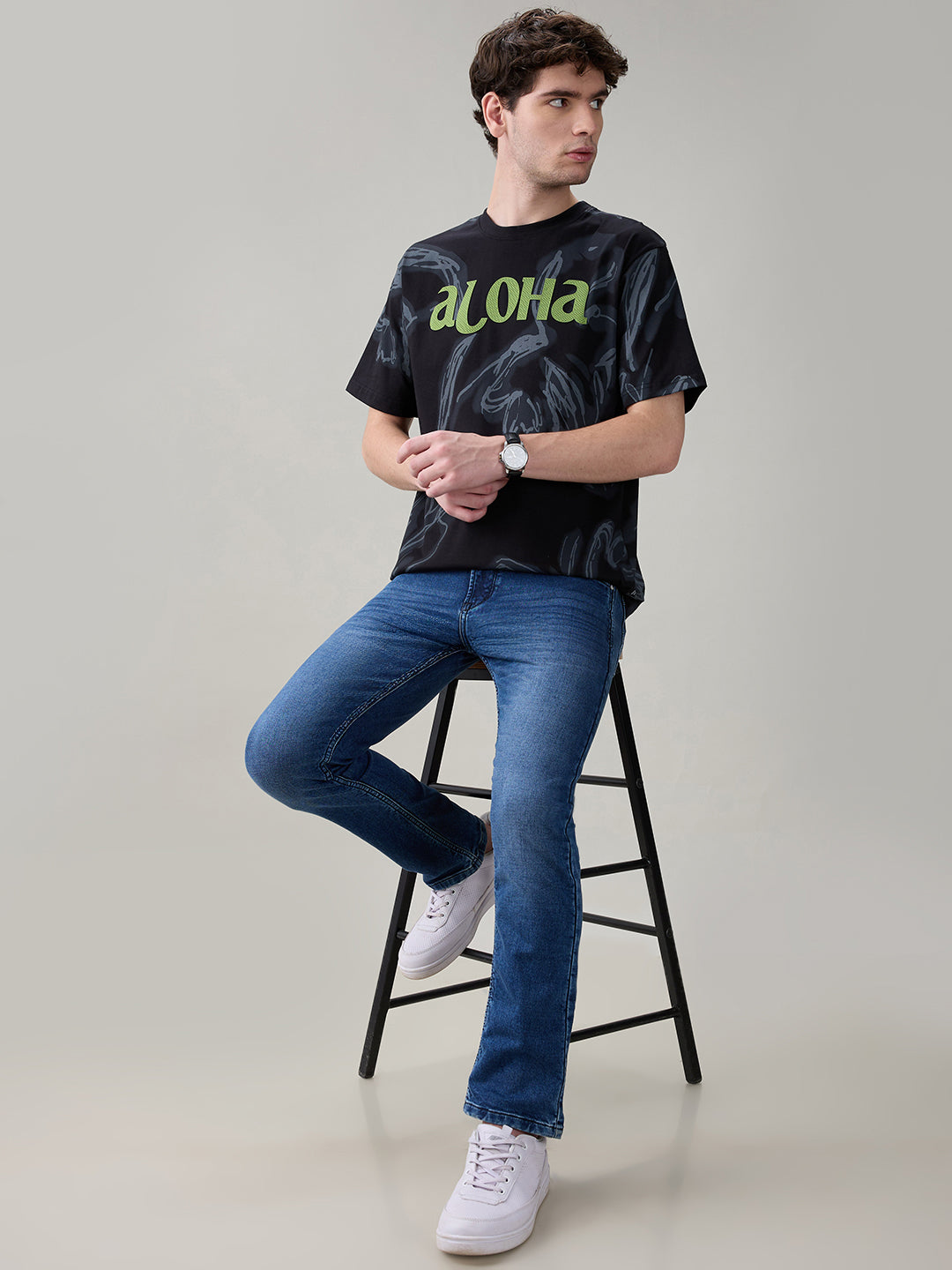 Status Quo Men's Oversized Typography Print Round Neck T-Shirt