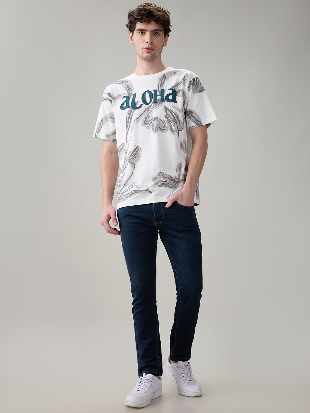 Status Quo Men's Oversized Typography Print Round Neck T-Shirt