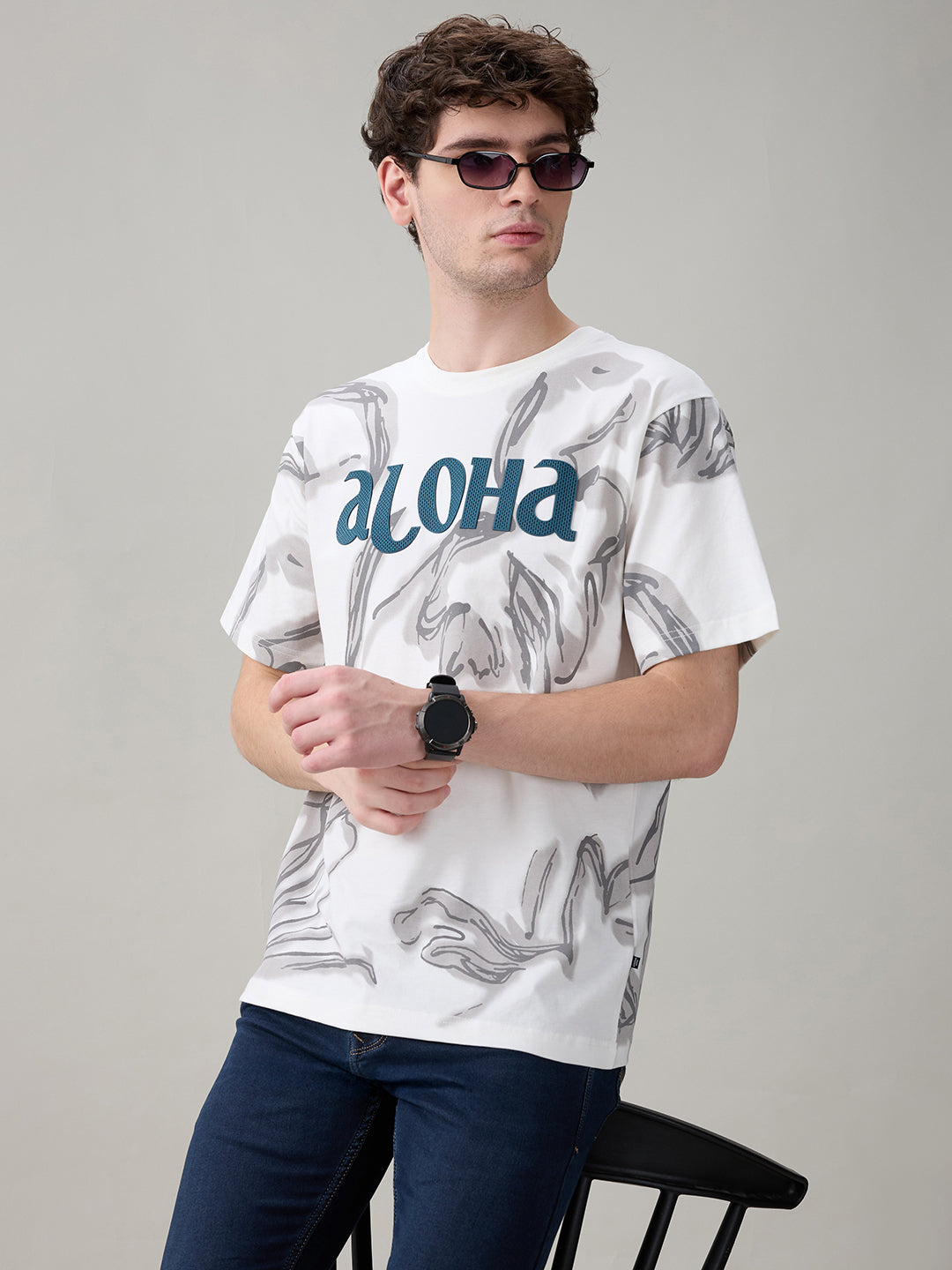 Status Quo Men's Oversized Typography Print Round Neck T-Shirt