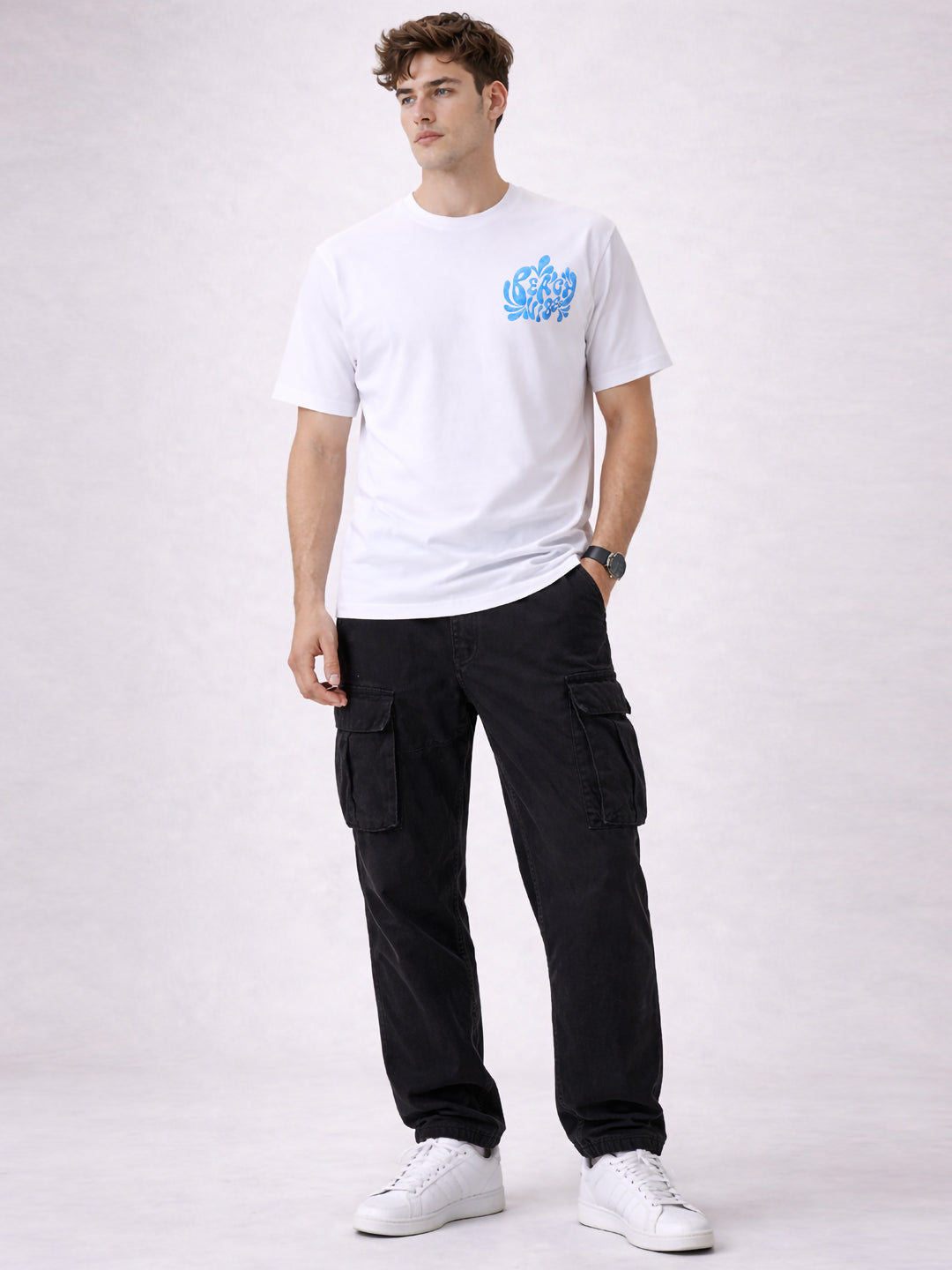 Status Quo Men's Printed Round Neck Half Sleeves Oversized T-shirt