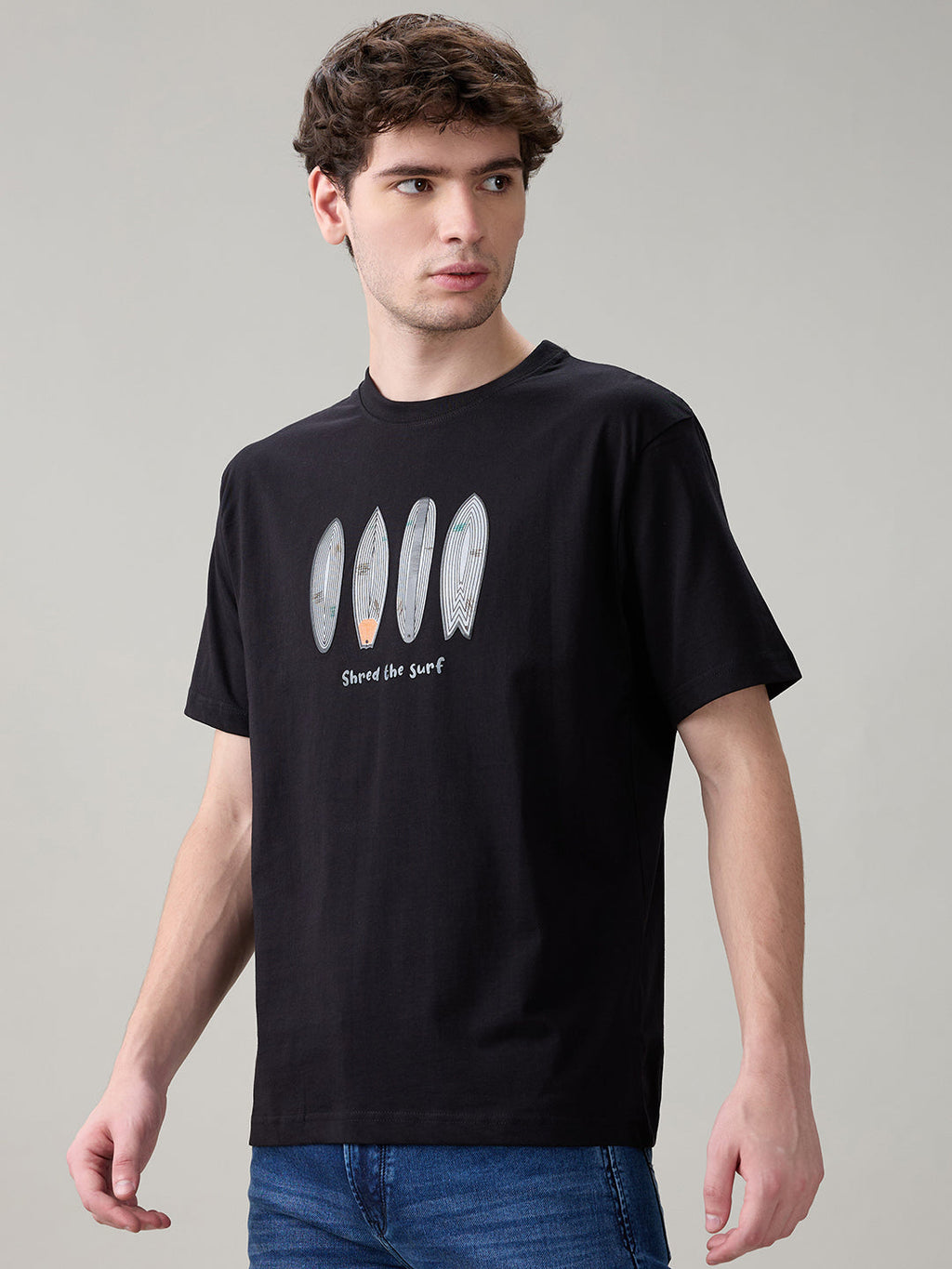 Status Quo Men's Regular Fit Round Neck T-Shirt with Typography and Graphic Print