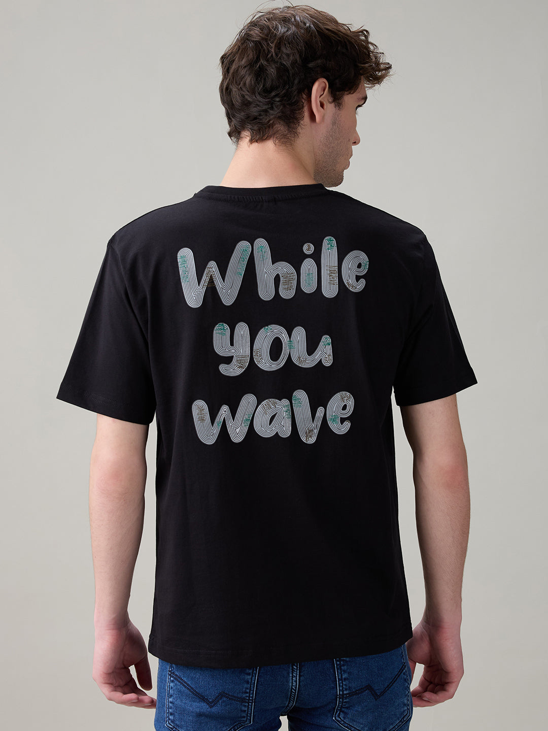 Status Quo Men's Regular Fit Round Neck T-Shirt with Typography and Graphic Print