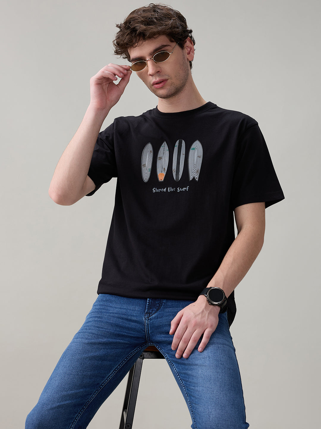 Status Quo Men's Regular Fit Round Neck T-Shirt with Typography and Graphic Print