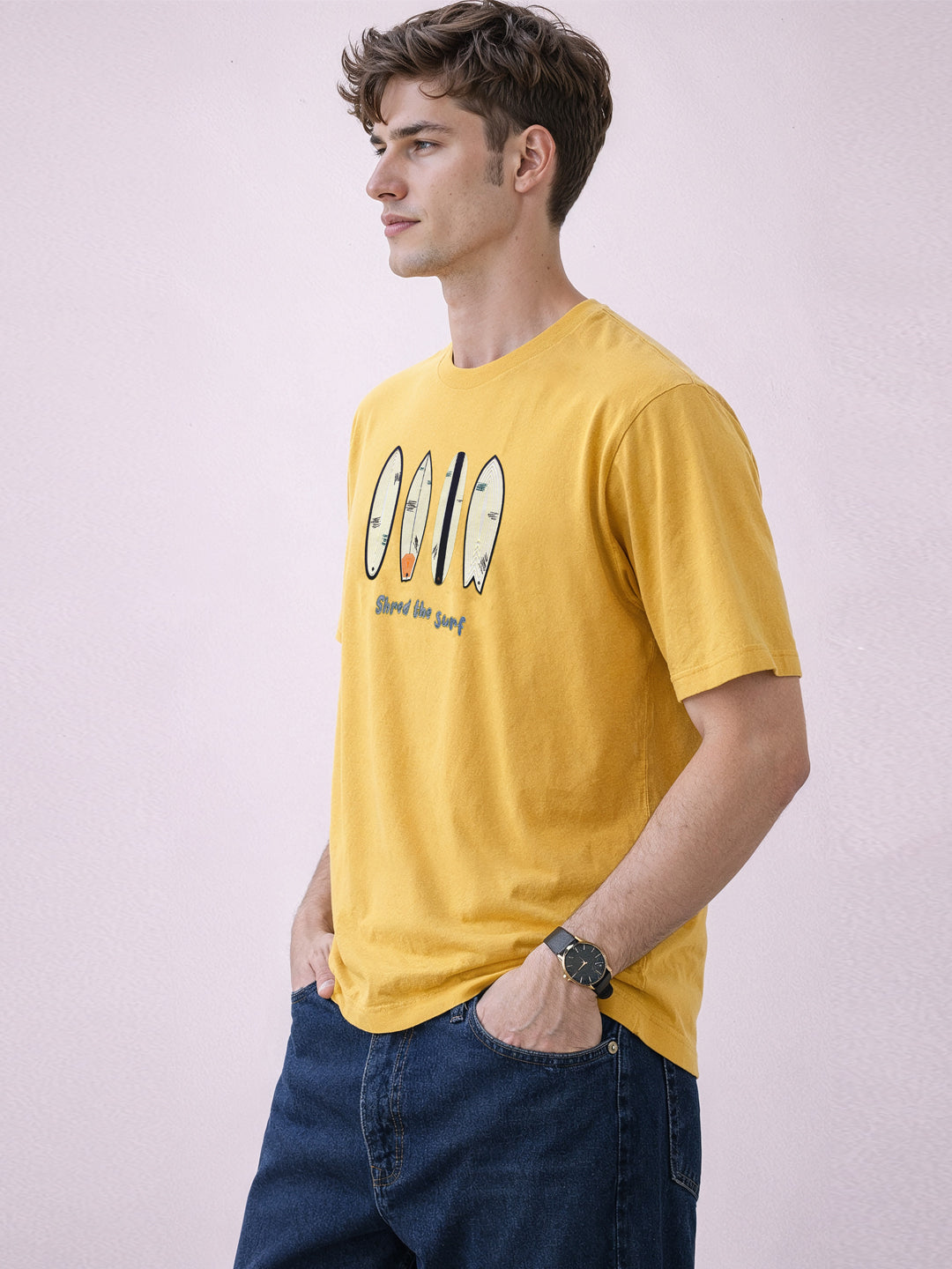Status Quo Men’s Regular Fit Round Neck T-Shirt with Typography and Graphic Print